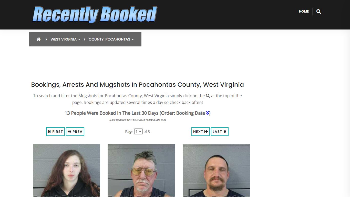 Bookings, Arrests and Mugshots in Pocahontas County, West Virginia