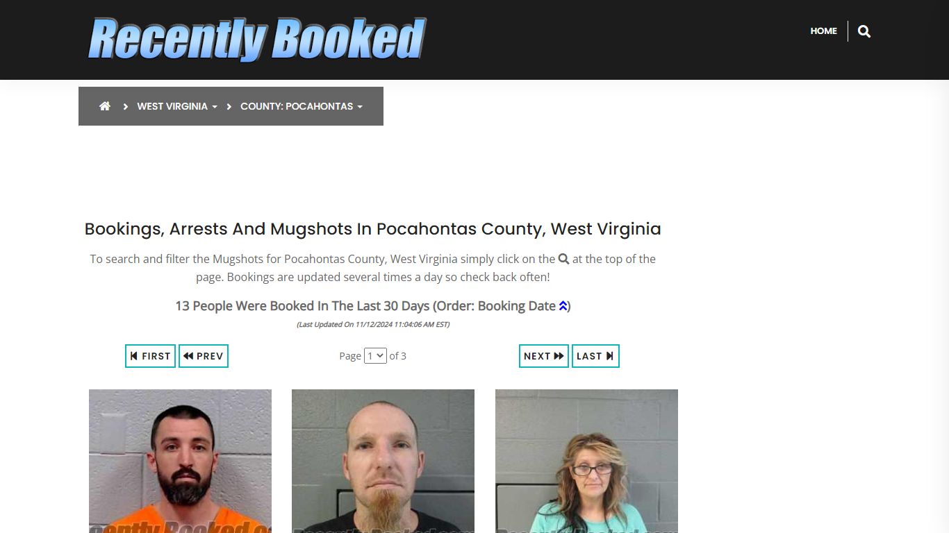 Bookings, Arrests and Mugshots in Pocahontas County, West Virginia